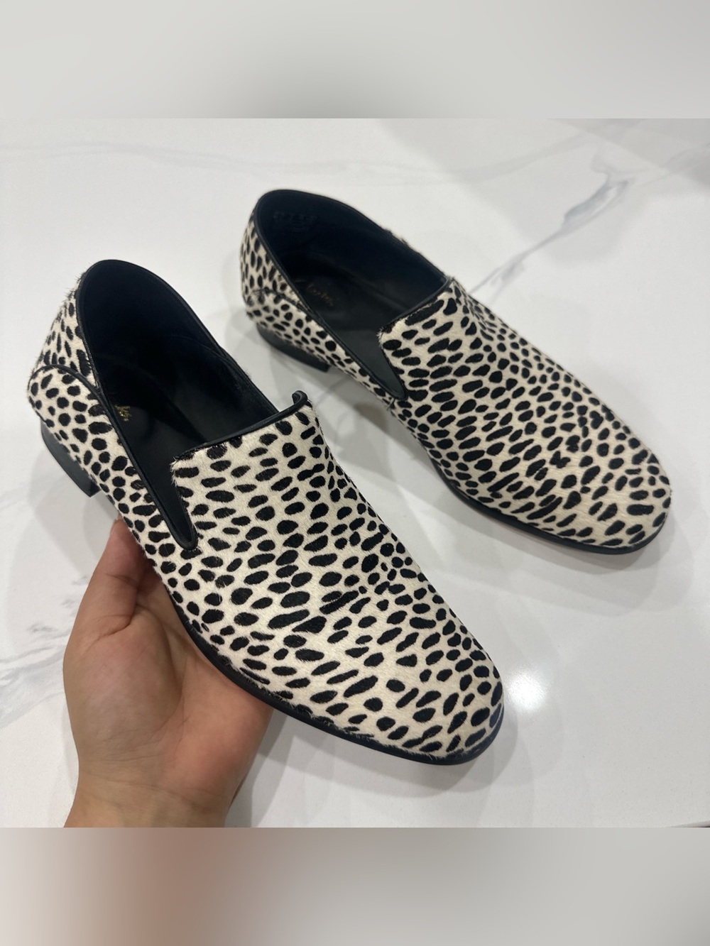 Black and White Spotted Slip-On Loafers